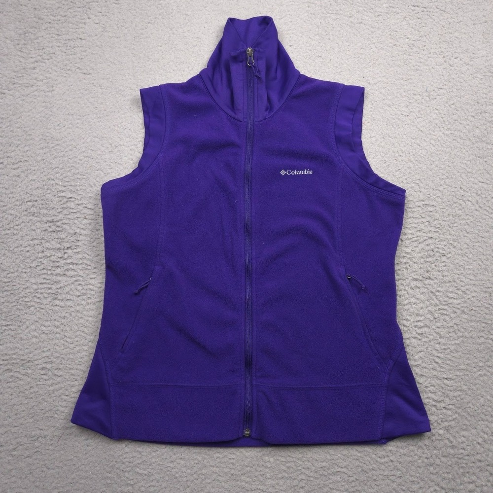 Columbia Women XL Purple Fleece Vest Full Zip Stretch Panels Zipper Pockets
